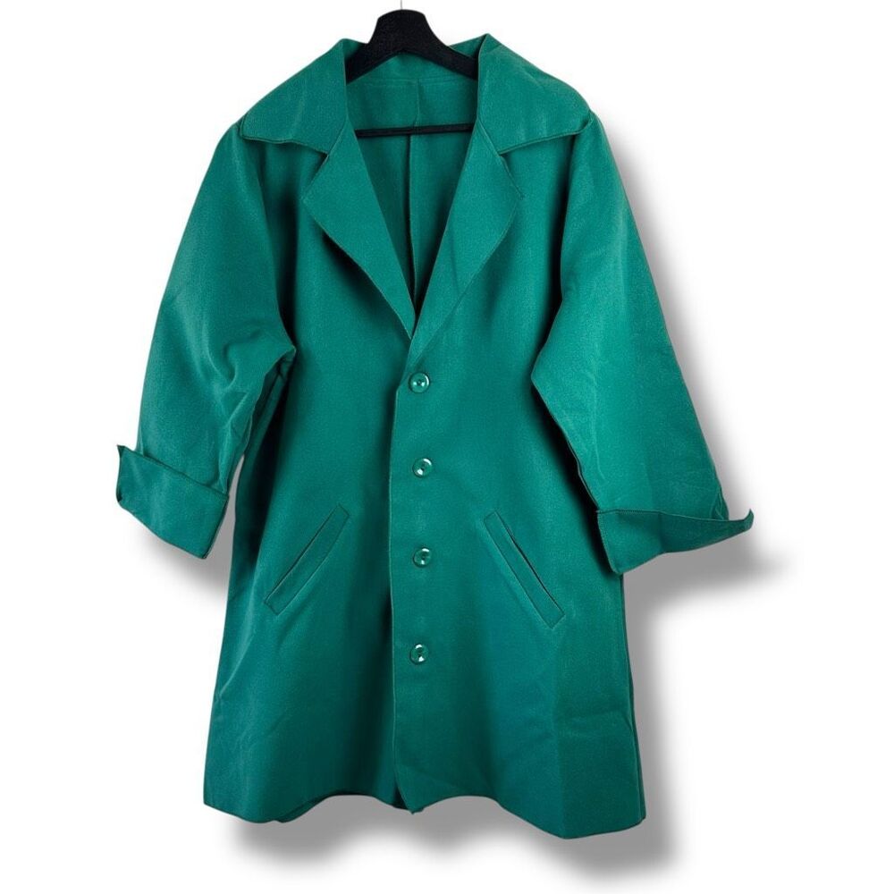 Women's Size XL Long Pea Coat Emerald Green Dressy Coat Preppy Casual Spring